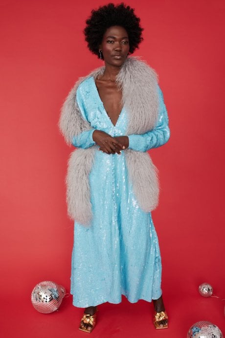 JAYLEY Grey Long Mongolian Fur Scarf