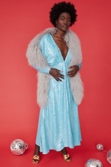 JAYLEY Grey Long Mongolian Fur Scarf