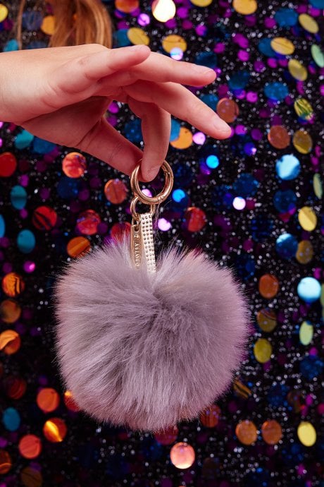 JAYLEY Grey Luxury Faux Fur Pom Bag Charms