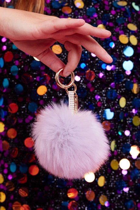 JAYLEY Grey Luxury Faux Fur Pom Bag Charms