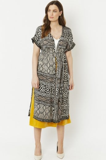 JAYLEY Grey Mixed Animal Print Silk Blend Tie-Waist Kimono