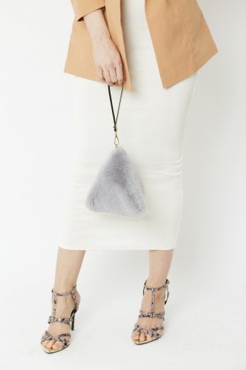 JAYLEY Grey Pyramid Faux Fur Bag