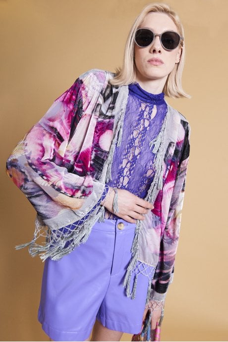 JAYLEY Grey Silk Devore Tasseled Jacket
