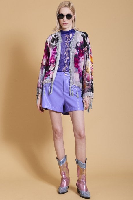 JAYLEY Grey Silk Devore Tasseled Jacket
