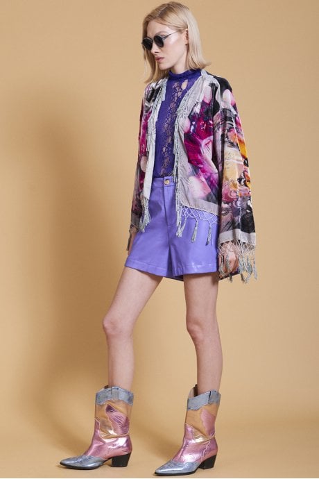 JAYLEY Grey Silk Devore Tasseled Jacket