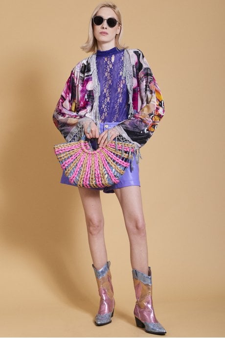 JAYLEY Grey Silk Devore Tasseled Jacket