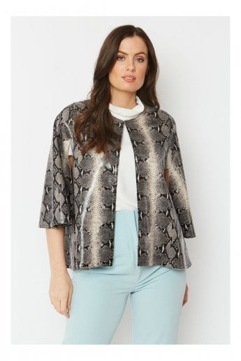 JAYLEY Grey Snake Print Faux Suede Cape