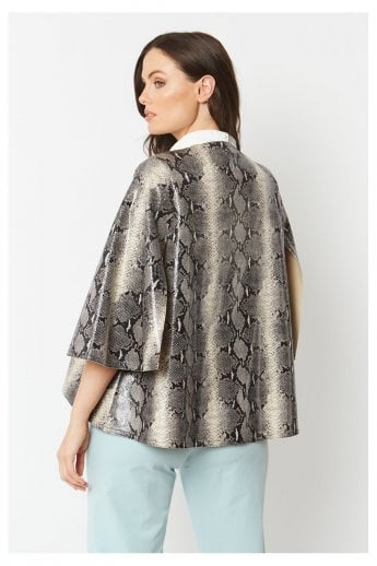 JAYLEY Grey Snake Print Faux Suede Cape