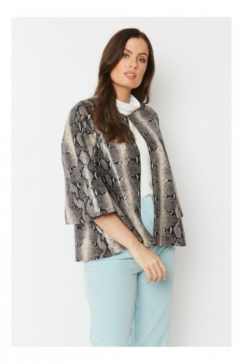 JAYLEY Grey Snake Print Faux Suede Cape
