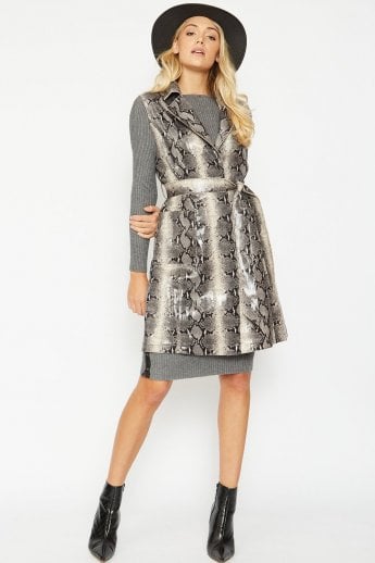 JAYLEY Grey Snake Print Faux Suede Gilet | Waistcoat