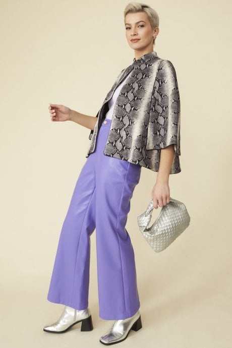 JAYLEY Grey Suedette Snakeskin Effect Cape