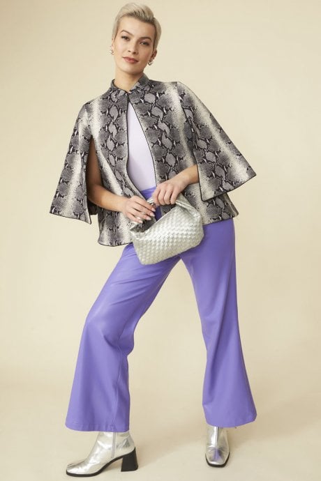 JAYLEY Grey Suedette Snakeskin Effect Cape