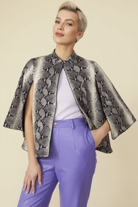 JAYLEY Grey Suedette Snakeskin Effect Cape