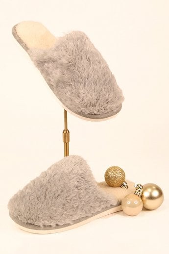 JAYLEY Grey Unisex Faux Fur Slippers