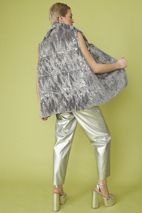 JAYLEY Grey Velvet Sequin Gilet | Waistcoat