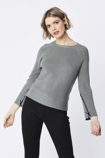 JAYLEY Grey Wool Blend Knit Jumper