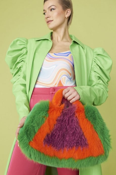 JAYLEY Hand Crafted Eco Bamboo Faux Fur Bag