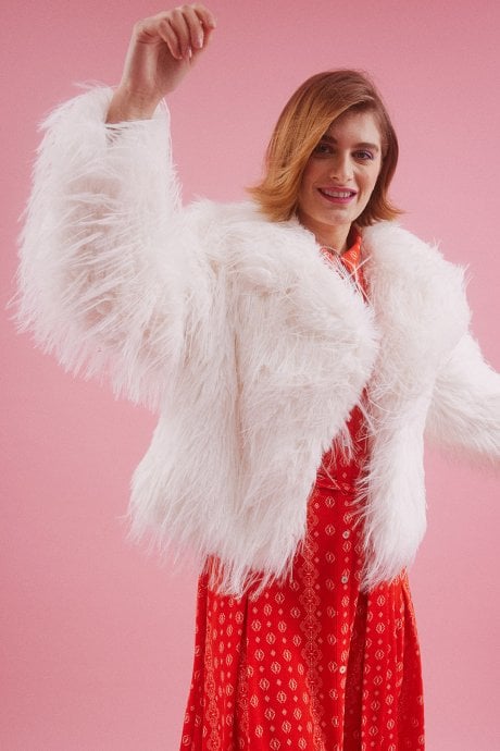 JAYLEY Hand Cut Mongolian Fur Knitted Jacket