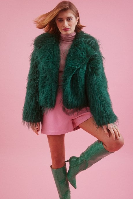 JAYLEY Hand Cut Mongolian Fur Knitted Jacket