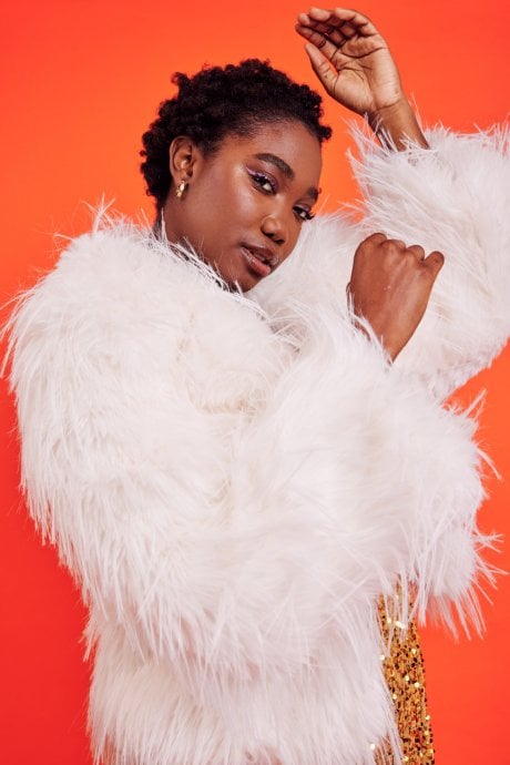 JAYLEY Hand cut Mongolian Fur Knitted Jacket