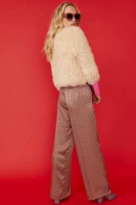 JAYLEY Hand Knitted White Faux Fur Cropped Jacket