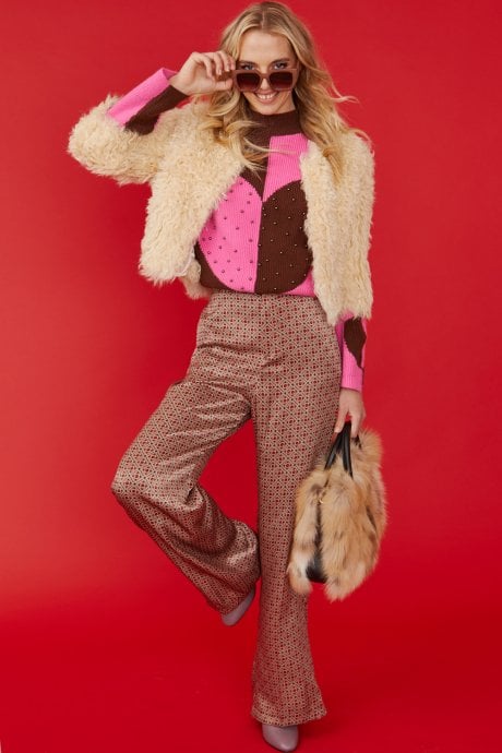 JAYLEY Hand Knitted White Faux Fur Cropped Jacket