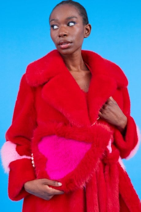 JAYLEY Hand Made Bamboo Faux Fur Love Heart Bag