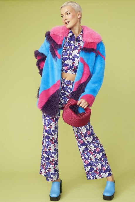 JAYLEY Hand Made Bamboo Faux Fur Midi Coat