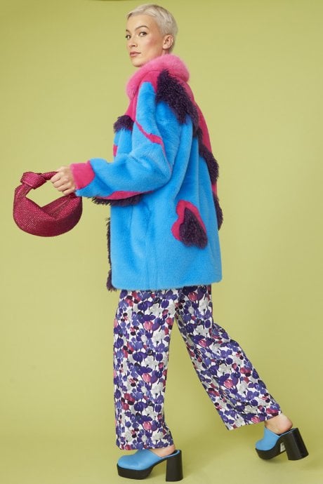 JAYLEY Hand Made Bamboo Faux Fur Midi Coat