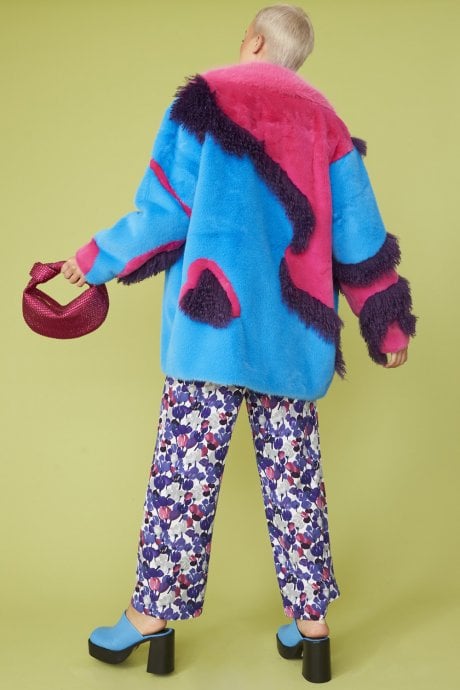 JAYLEY Hand Made Bamboo Faux Fur Midi Coat