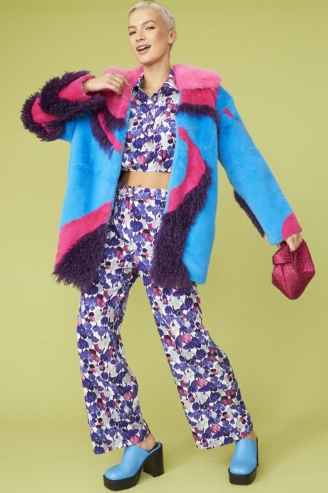 JAYLEY Hand Made Bamboo Faux Fur Midi Coat