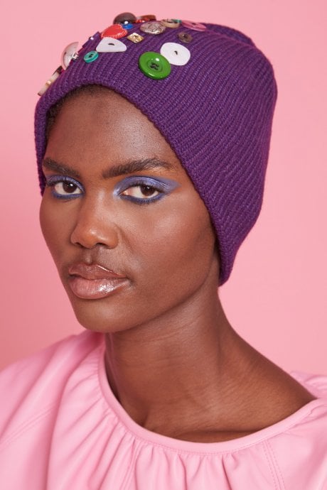 JAYLEY Hand Made Banana Peel Beanie Hat With Button Detail