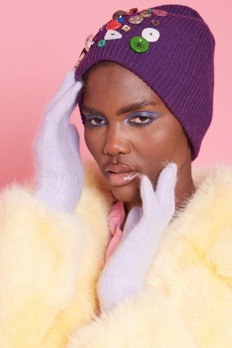 JAYLEY Hand Made Banana Peel Beanie Hat With Button Detail