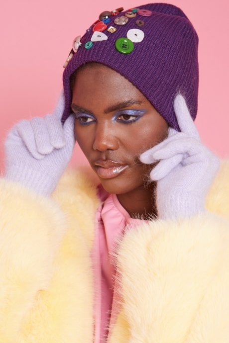 JAYLEY Hand Made Banana Peel Beanie Hat With Button Detail