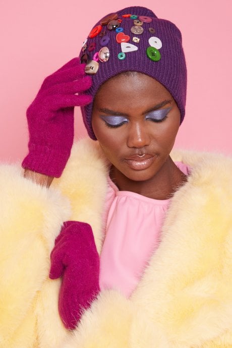 JAYLEY Hand Made Banana Peel Beanie Hat with Button Detail