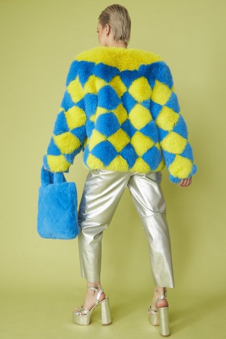 JAYLEY Hand Made Faux Fur Delilah Diamond Coat