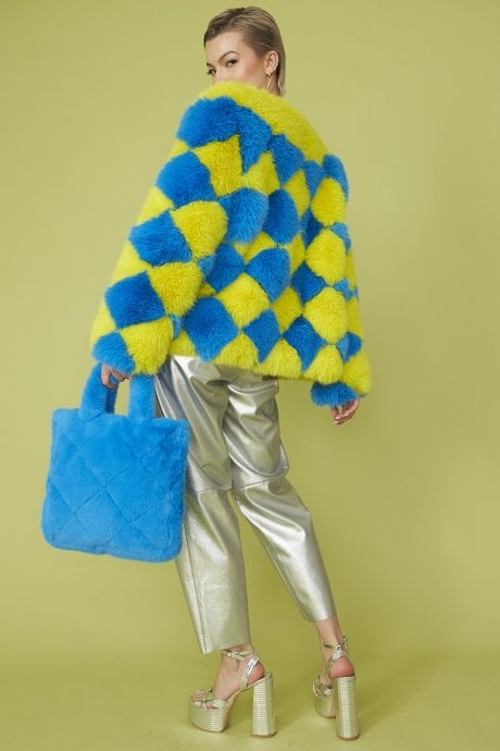 JAYLEY Hand Made Faux Fur Delilah Diamond Coat