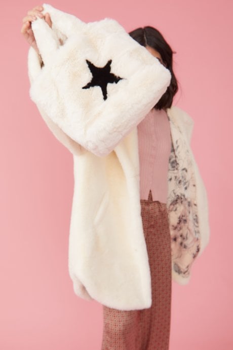 JAYLEY Hand Made Faux Fur Tote Bag With Star Design