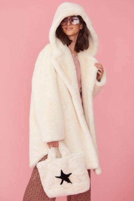 JAYLEY Hand Made Faux Fur Tote Bag With Star Design