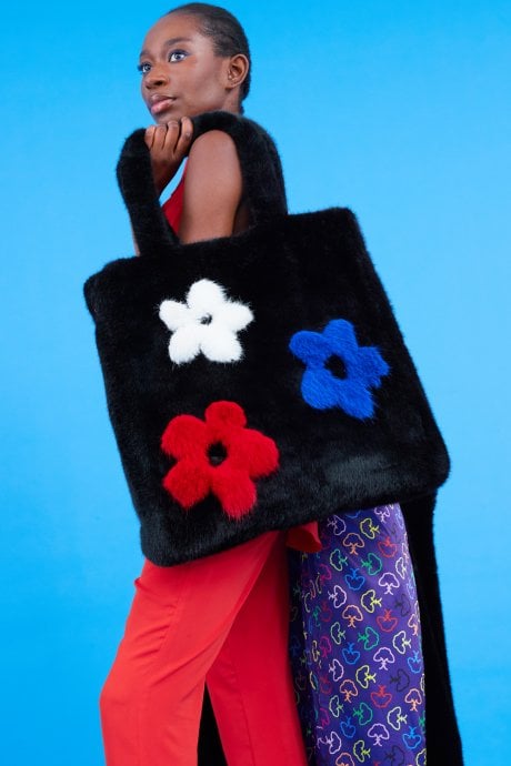 JAYLEY Hand Made Flower Bamboo Faux Fur Bag