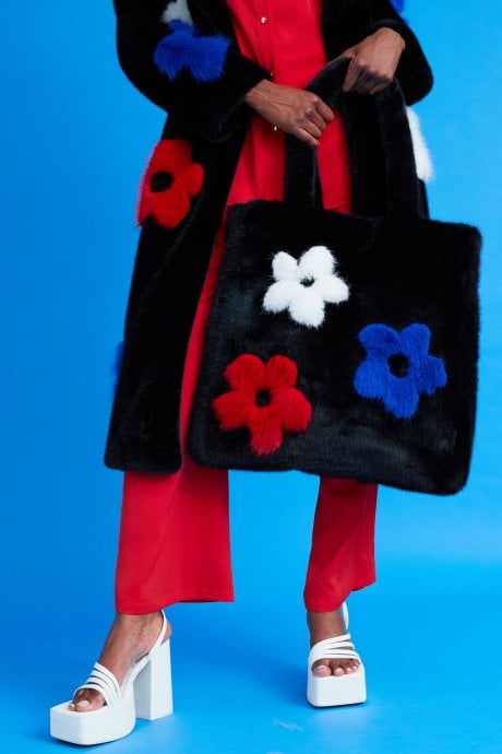 JAYLEY Hand Made Flower Bamboo Faux Fur Bag