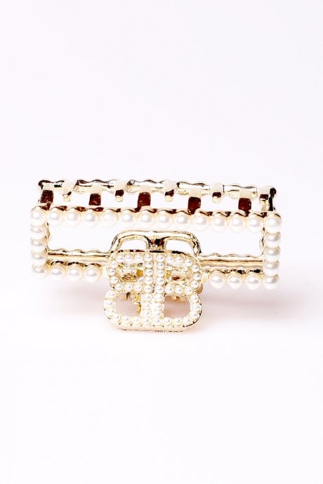 JAYLEY Hand Made Gold Tone Pearl Claw Clip