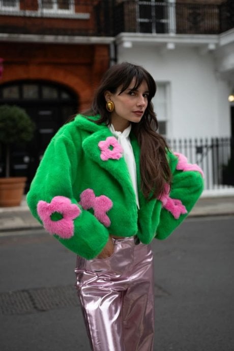 JAYLEY Handmade Bamboo Cropped Jacket With Flower Design