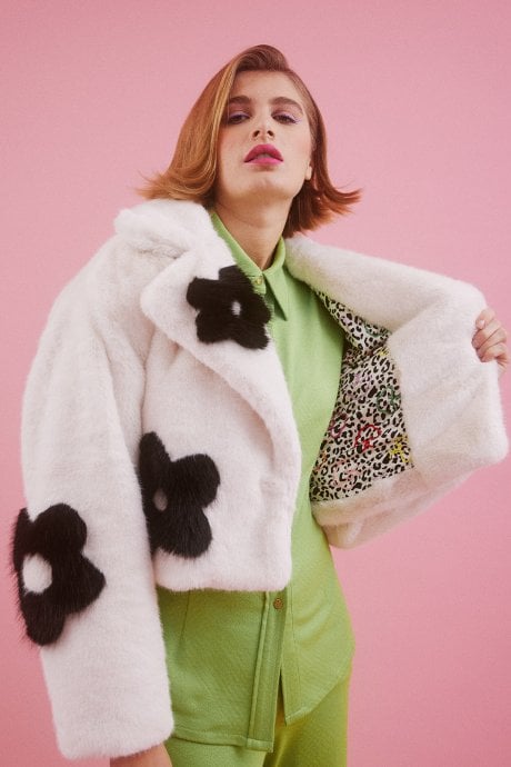 JAYLEY Handmade Bamboo Cropped Jacket With Flower Design