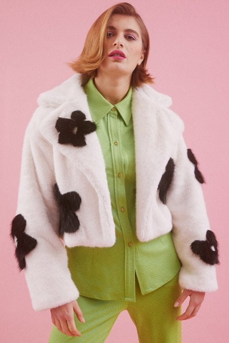 JAYLEY Handmade Bamboo Cropped Jacket with Flower Design