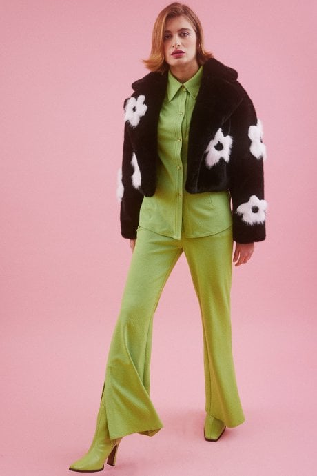 JAYLEY Handmade Bamboo Cropped Jacket With Flower Design