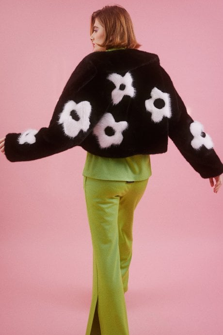 JAYLEY Handmade Bamboo Cropped Jacket With Flower Design