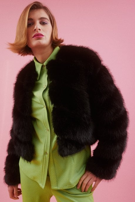 JAYLEY Handmade Bamboo Faux Fur Jacket