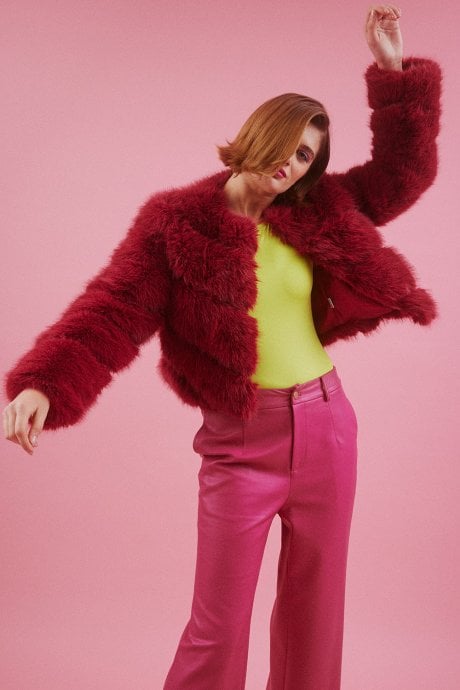 JAYLEY Handmade Bamboo Faux Fur Jacket