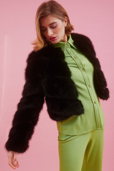 JAYLEY Handmade Bamboo Faux Fur Jacket